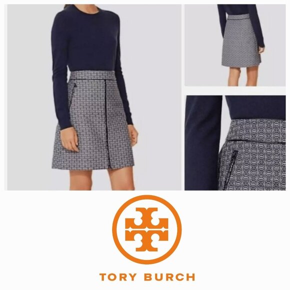 NWT Tory Burch Chaumont Jacquard Chain Pattern Skirt 2 XS S - Picture 1 of 5